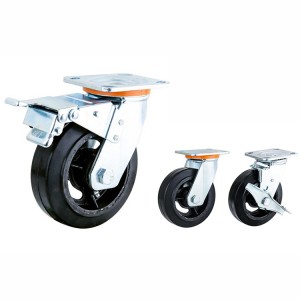Manufacture Product 4/5/6/8 Inch Rigid Metal Fork With Swivel Top Plate Steel Core Soft Rubber Tread Caster Wheels