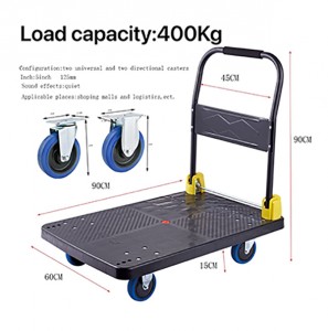 200/400KGS High Load  Capacity Foldable trolley 90*60/ 75*50 Black and Blue Handcart Warehouse trolley