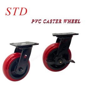 Heavy duty plastic core PVC casters Industrial load bearing brake universal roller wheels red  casters
