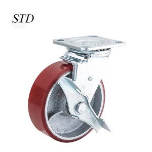 4/5/6/8 inch Heavy Duty PU On Cast Iron Caster Wheels with factory price Fixed/ Swivel/ Brake