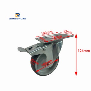 High Quality 4 Inch TPR Tread With PP Core Integral Bearing Caster Wheel European Style Swivel With Brake