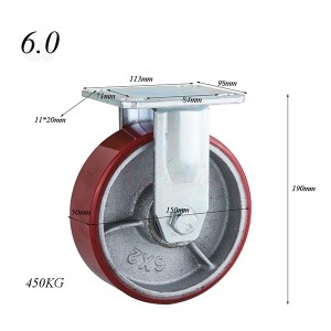 4/5/6/8 inch Heavy Duty PU On Cast Iron Caster Wheels with factory price Fixed/ Swivel/ Brake