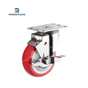 High Quality Caster Medium Duty  Stainless Steel PU Red Industrial Casters Wheel