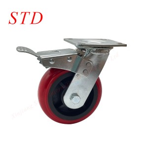 Industrial  heavy duty red PVC swivel casters with brake