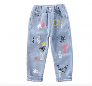 Jeans  High Quality kid’s denim ripped pants wide leg jeans