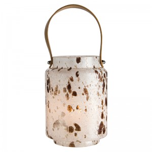 QRF Hot Selling Unique Design Battery Powered  LED  Lamp  And Vase With Brown Dots Glass
