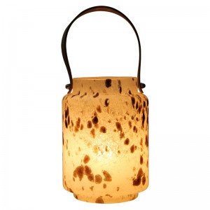 QRF Hot Selling Unique Design Battery Powered  LED  Lamp  And Vase With Brown Dots Glass