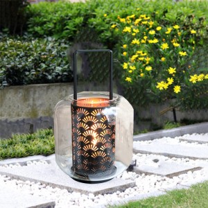 QRF Hot Selling Unique Design Iron Lantern With Glass Cover