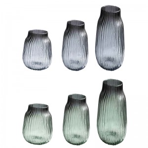QRF Hot Selling Transparent Striped Hydroponic Flower Glass Vase