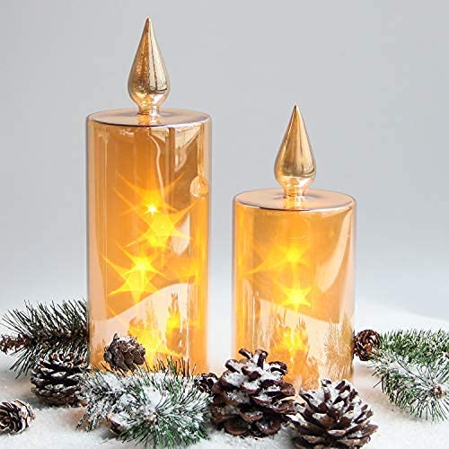 QRF hot selling Christmas LED lamp in candle shape with twinkling star pattern, Superior Christmas design and battery operated LED candles Featured Image