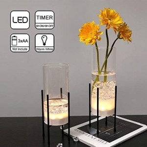 QRF Hot Sales Glass Vase With LED Light And Metal Stand