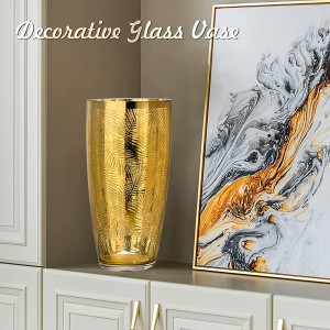 QRF Hot Sales Unique Design Golden Glass Vase