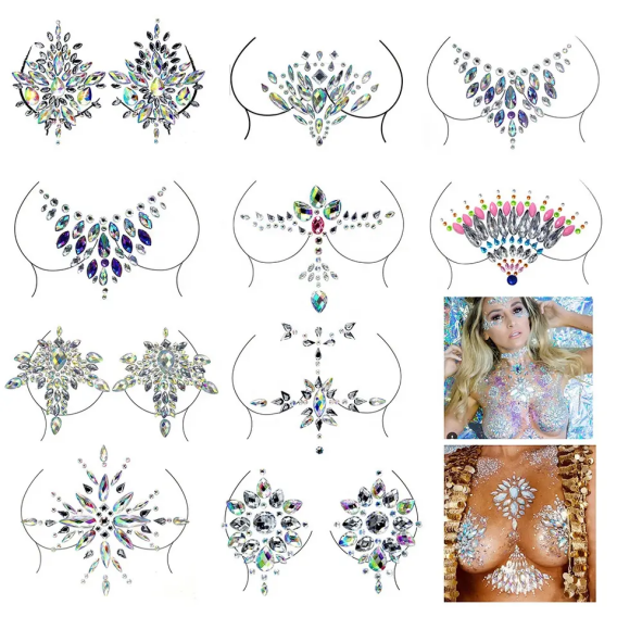 resin diamond chest stickers halloween chest stickers bar rave party nipple cover intimates accessories