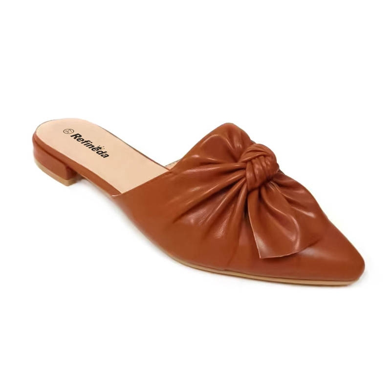 REFINEDA WOMEN FLATS BOWKNOT POINTED TOE MULES LOW1