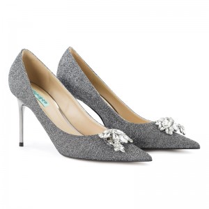 Refineda New Elegant Pewter Sparkle Dress Pumps with Rhinestone Comfortable High Heels Shoes For Women