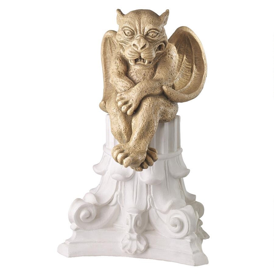 Winged Demonic Statue Sitting On Pedestal Figurine, Gargoyle On A Pedestal, Evil Devil Decor Figurine Featured Image