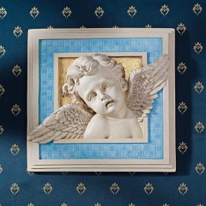Little Angel Cherub Figurine With Beautiful Feathered Wings Wall Relief Sculpture