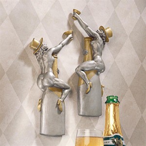 Funny-Naughty-Nude Girls Astride Champagne Bottles Wall Art