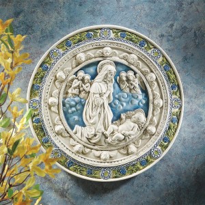 Holy Mary And Infant Christ Round Wall Relief, Religious Wall Decor