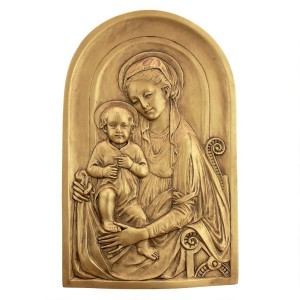 Mother Mary Holding Child Christ Wall Relief Sculpture, Religious Home Decor