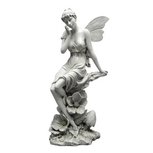 Sitting Fairy Surrounded With Flowers Statue, Fairy Statue Decor
