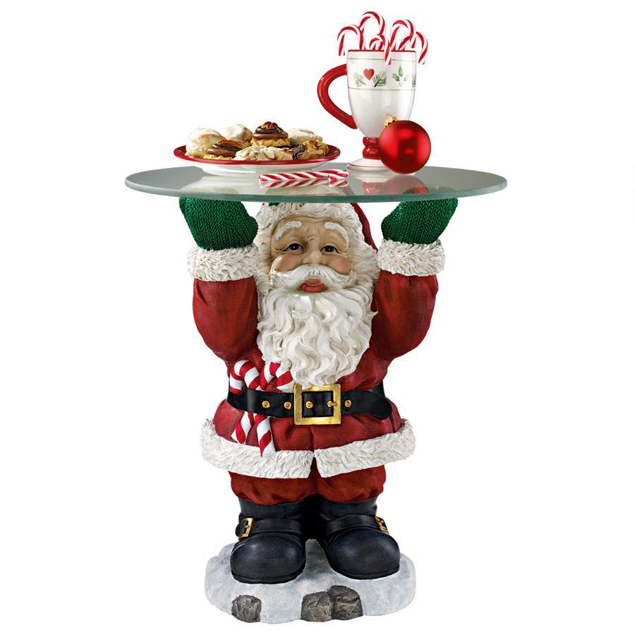 Cute Funny Santa Figurine With Food Tray - Serving Santa Claus Statue