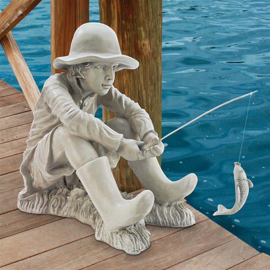 Miniature Pond Fisher Boy Statue - Adorable Decor Sculpture