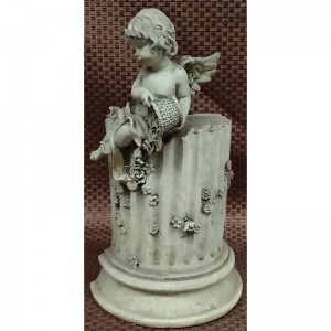 Heavenly Cherub Sitting On A Broken Pillar Resin Figurine