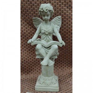 Reading Book Cherub on Roman Pillar Angel Resin Statue Figurine | Indoor Outdoor Decoration