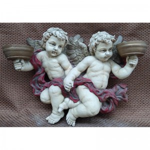 Lovely 2 Cherubs Angels holding Candle Holder Resin Statue Figurine