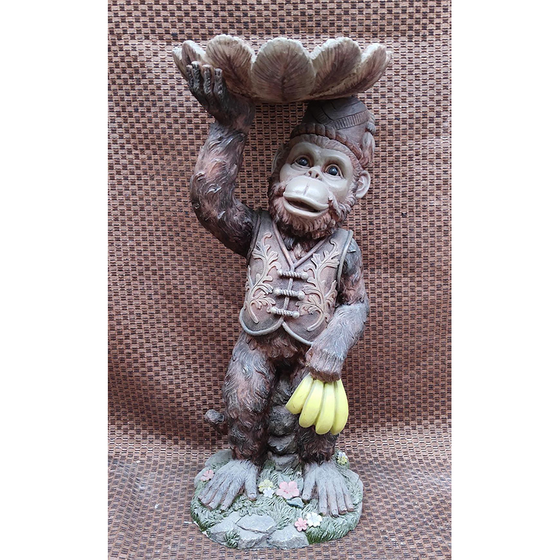 Funny Monkey Carrying Bananas & Basket Figurine, Monkey Statue Decor Featured Image