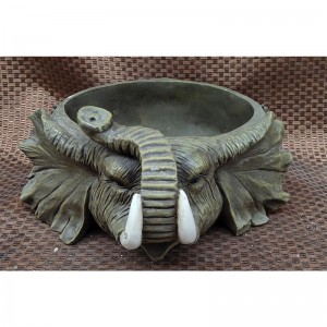 Elephant Lifted Trunk Water Bowl, Elephant Urli Statue, Animal Figurine Decor