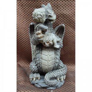 High definition Large Buddha Garden Ornament - Guardian Dragon Carrying A Child In Hands Figurine, Dragon Statue Decor – Lihong Art