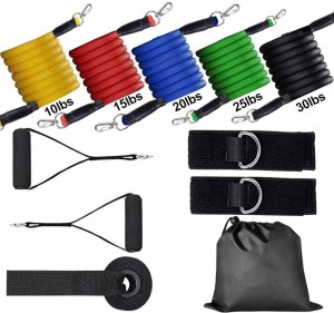 Factory directly Custom Fitness Latex Training Yoga Tubes Pullups Elastic Pull Rope 11PCS Resistance Band Bar Set with Handle for Yoga Pull-UPS