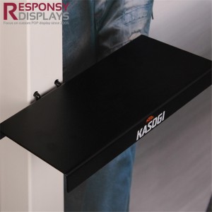 Customized Floor Metal Shoes Store Display Racks With PVC Graphic Panel