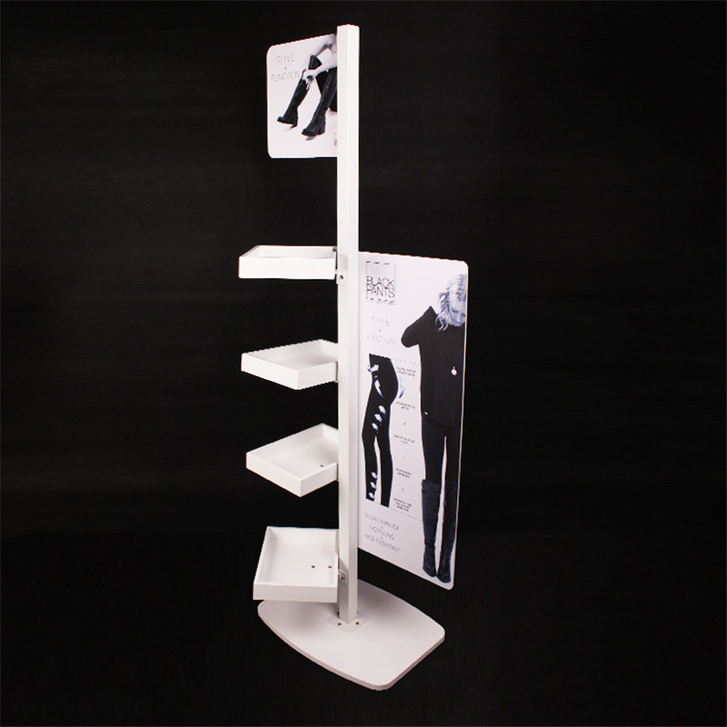 Fashion Design Wood And Metal Floor Standing Skinny Pants Display With A Big Logo Board