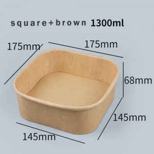 1300ml Square Bio-Degradable Eco Friendly Kraft Disposable Takeaway Salad Bowl Recyclable Kraft Lunch Box Food Container