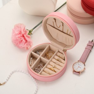 Travel Jewelry Box,Small Jewelry Organizer Portable Mini Jewelry Box Round to Shop Rings Earrings Necklaces Bracelets Ladies Gift