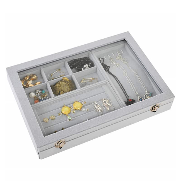 Travel jewelry organizer box display tray with lid