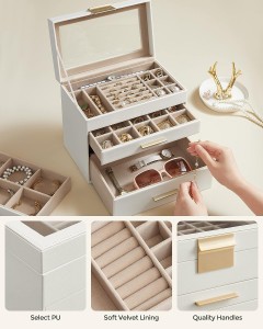 Jewelry Box with Glass Lid, 6-Layer Jewelry Organizer, 5 Drawers, for Sunglasses
