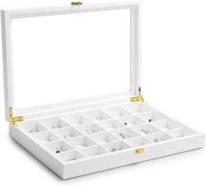 Premium Leather Jewelry Tray with Transparent Lid Stackable