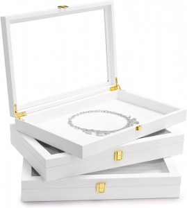 Premium Leather Jewelry Tray with Transparent Lid Stackable