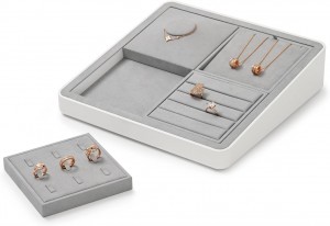 Sections Necklace Display Tray with Removable Jewellery Cards Microfiber Jewelry Display Stand