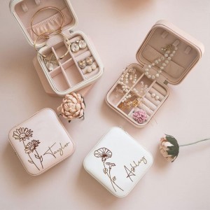 Personalized Travel Jewelry Box Leather Small Ring Case