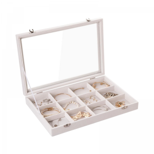 Jewelry Tray Velvet Jewelry Organizer Storage Box with Clear Lid Drawer Jewelry Holder Display Case