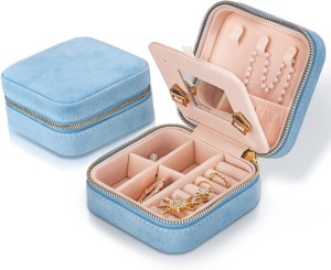 Travel Jewelry Box with Mirror, Velvet Small Portable Organizer Boxes