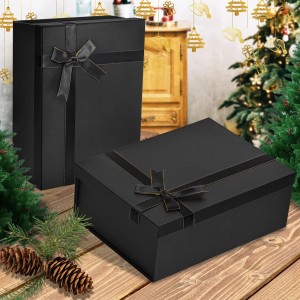 With Lids,Black Gift Box,Gift Boxes With Ribbon Row,Card & Shredded Paper Filler