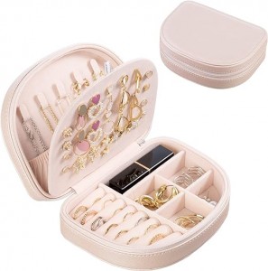 Jewelry Box, Small Portable Seashell-Shaped Jewelry Case, 2 Layer Mini Jewelry Organizer in PU Leather