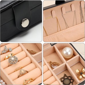 Small Jewelry BoxNecklacePU Leather Mini Jewelry case Double Layer Travel Jewelry Organizer Black