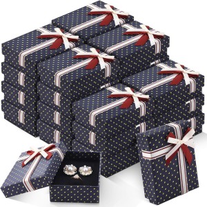 Jewelry Gift Boxes with Lids Cardboard Jewelry Boxes with Wave Point Ribbon Bows